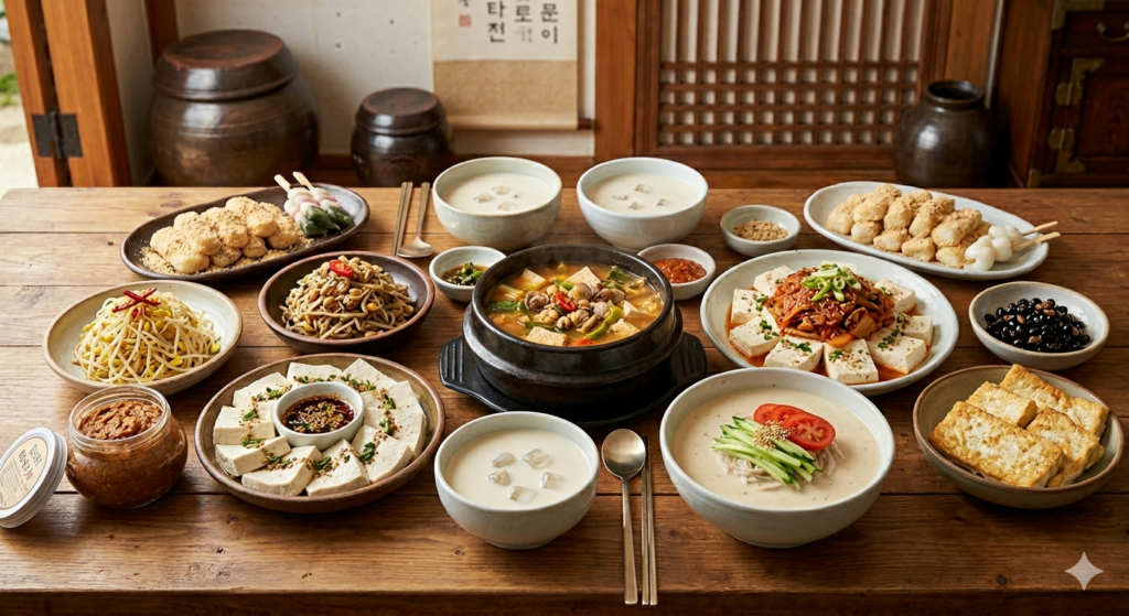 다양한 국산콩 요리의 테이블