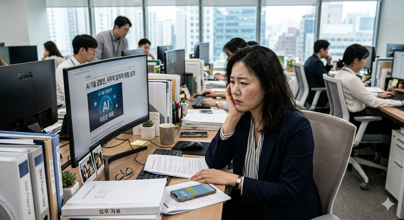 AI의 발전으로 일자리를 위협받는 화이트칼라 사무실직원